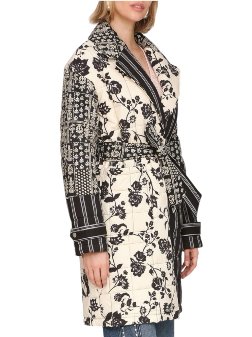 Avec Les Filles Quilted Floral Striped Robe Coat Size M - Picture 9 of 9